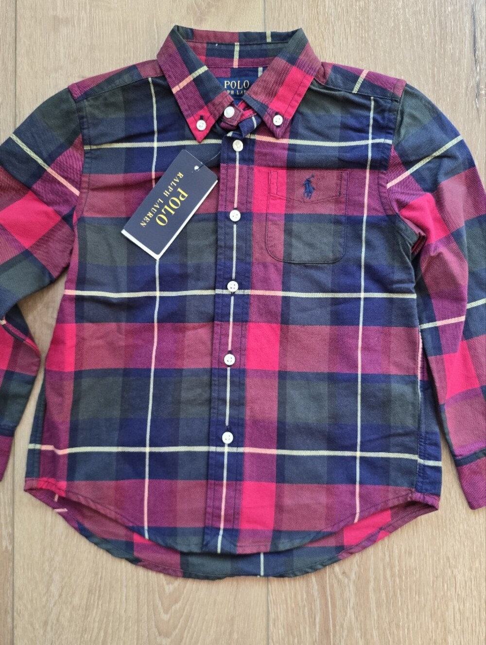 Polo Ralph Lauren Boys Plaid Button Down Shirt Long Sleeve Red Navy Size 4 NWT